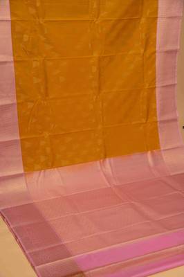 Mustard and pastel pink designer semi silk saree with blouse 2