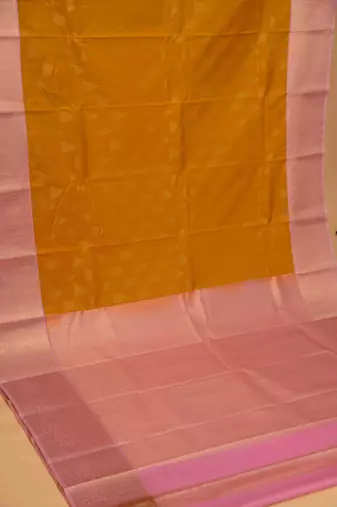 Mustard and pastel pink designer semi silk saree with blouse