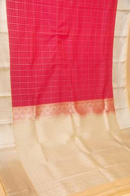 Pink and kattam semi silk saree with blouse 2