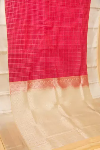 Pink and kattam semi silk saree with blouse