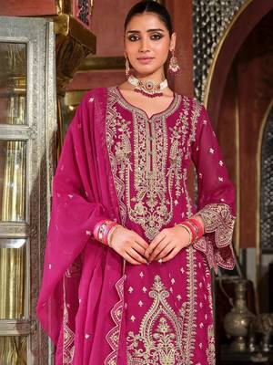 Ethnic Motifs Embroidered Zari V-Neck Straight Kurta & Palazzos With Dupatta 2