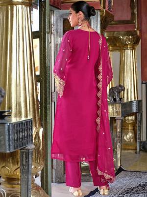 Ethnic Motifs Embroidered Zari V-Neck Straight Kurta & Palazzos With Dupatta 3