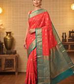 Red and teal korvai semi silk saree with blouse