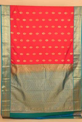Red and teal korvai semi silk saree with blouse 3