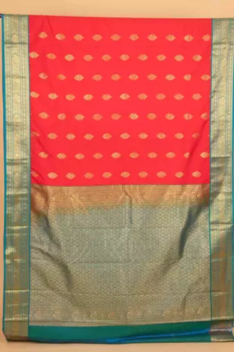 Red and teal korvai semi silk saree with blouse