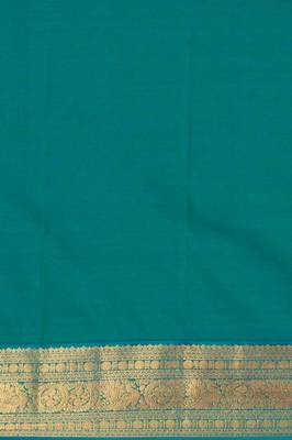 Red and teal korvai semi silk saree with blouse 4