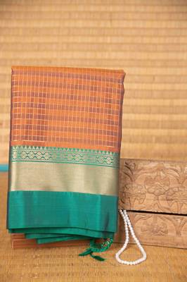 Brown kattam soft silk saree with blouse 1