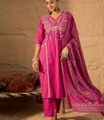 Women Ethnic Motifs Embroidered Cotton Kurta with Trousers & Dupatta