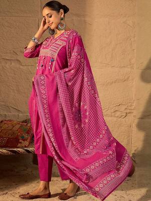 Women Ethnic Motifs Embroidered Cotton Kurta with Trousers & Dupatta 2