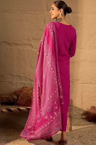 women ethnic motifs embroidered cotton kurta with trousers & dupatta