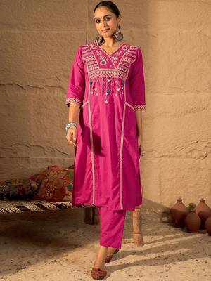 Women Ethnic Motifs Embroidered Cotton Kurta with Trousers & Dupatta 6