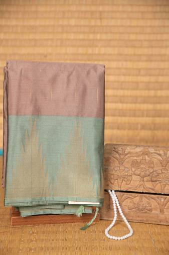 Chickoo and grey temple border soft silk saree with blouse