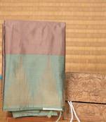 Chickoo and grey temple border soft silk saree with blouse