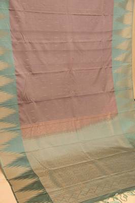 Chickoo and grey temple border soft silk saree with blouse 2