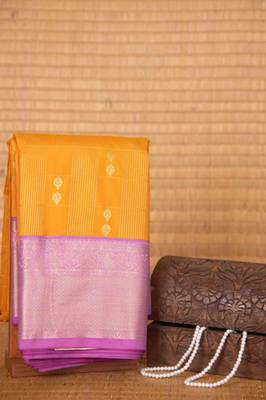 Marigold yellow and lavender soft silk saree with blouse 2