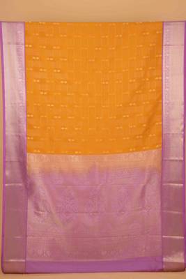 Marigold yellow and lavender soft silk saree with blouse 3