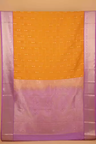Marigold yellow and lavender soft silk saree with blouse