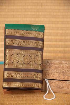 Dual tone green and brown traditional silk saree with blouse 1