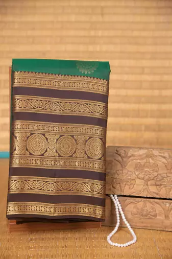 Dual tone green and brown traditional silk saree with blouse