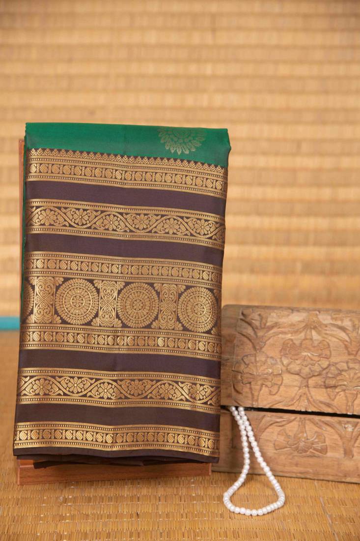 Dual tone green and brown traditional silk saree with blouse