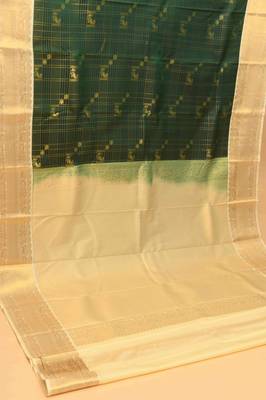 Bottle green zari kattam semi silk saree with blouse 2
