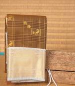 Bronze brown and grey soft silk saree with blouse