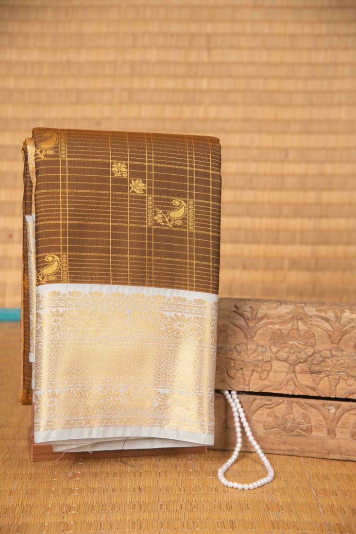 Bronze brown and grey soft silk saree with blouse