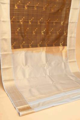 Bronze brown and grey soft silk saree with blouse 2