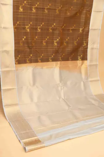 Bronze brown and grey soft silk saree with blouse