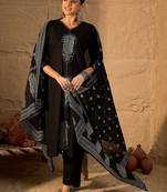 Women Ethnic Motifs Embroidered Cotton Kurta with Trousers & Dupatta