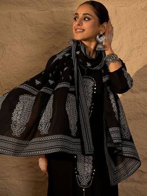 Women Ethnic Motifs Embroidered Cotton Kurta with Trousers & Dupatta 7