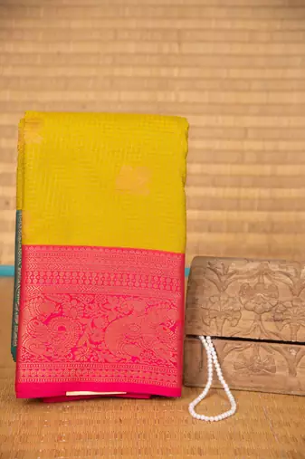 Lime green ganga jamuna soft silk saree with blouse