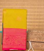 Lime green ganga jamuna soft silk saree with blouse