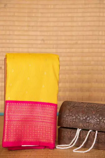 Turmeric yellow and pink soft silk saree with blouse