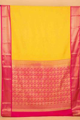 Turmeric yellow and pink soft silk saree with blouse 3