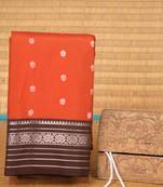 Vermillion orange and brown traditional soft silk saree with blouse
