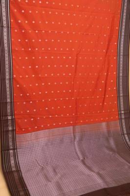 Vermillion orange and brown traditional soft silk saree with blouse 2