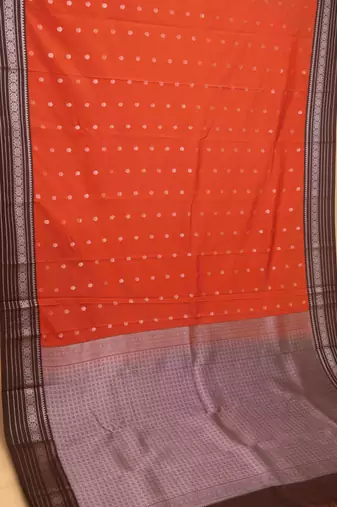 Vermillion orange and brown traditional soft silk saree with blouse