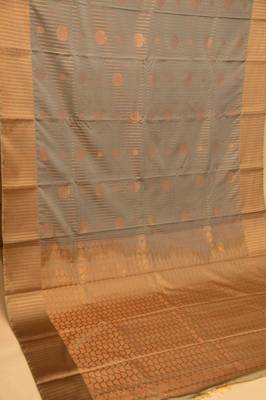 Grey and malai soft silk saree with blouse 2