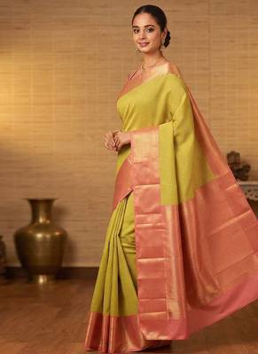 Pastel green and peach touch silk saree with blouse 1