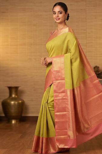 Pastel green and peach touch silk saree with blouse
