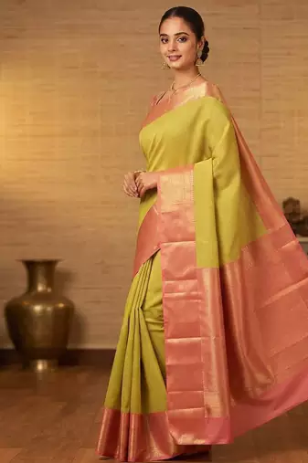 Pastel green and peach touch silk saree with blouse