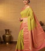 Pastel green and peach touch silk saree with blouse