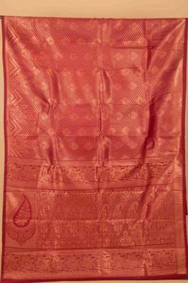 Blood red designer brocade semi silk saree with blouse 3