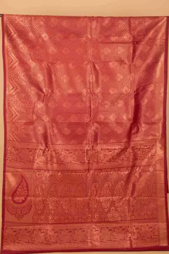 Blood red designer brocade semi silk saree with blouse