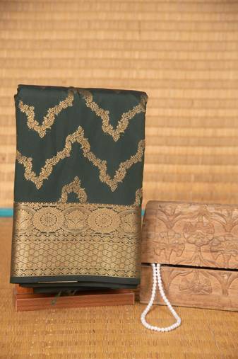 Bottle green designer soft silk saree with blouse