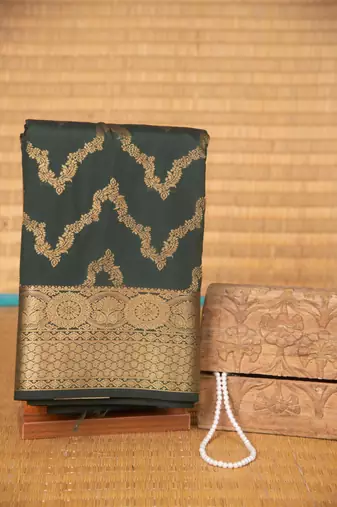Bottle green designer soft silk saree with blouse