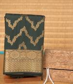 Bottle green designer soft silk saree with blouse