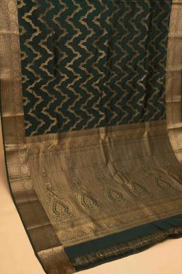 Bottle green designer soft silk saree with blouse 2
