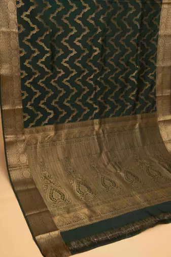 Bottle green designer soft silk saree with blouse
